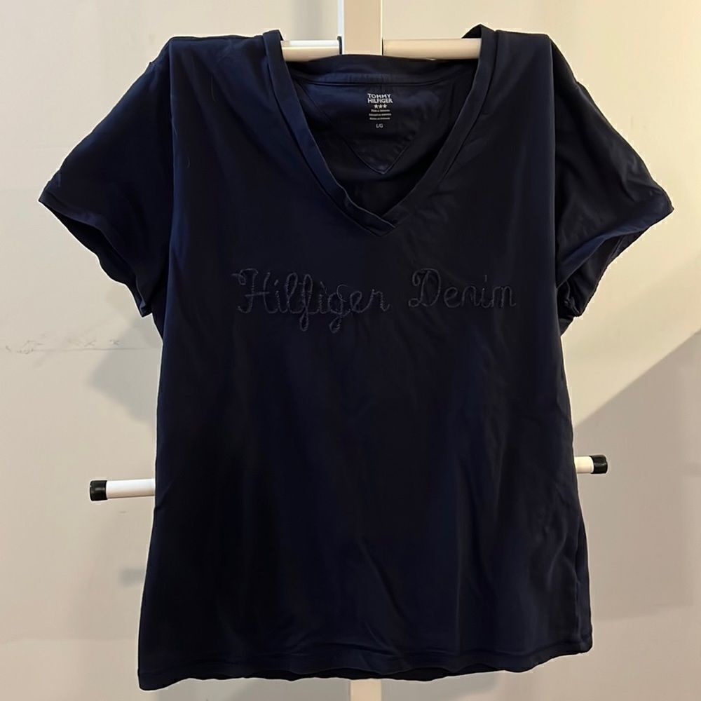 Tommy Hilfiger size large ladies navy blue shirt.